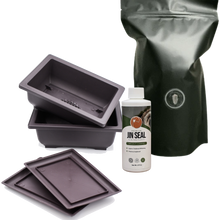 Load image into Gallery viewer, 4 Piece Bonsai Kit: Akadama (2lbs), Jin Seal (4 fl oz), Plastic Training Pot + Humidity Tray (x2) - Aven's Serenity Garden