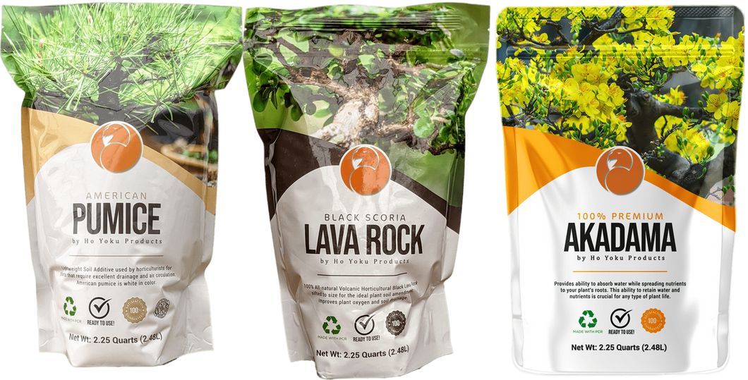 Akadama, American Pumice and Black Lava Rock (Scoria) By Ho- Yoku Products | 3 Piece Set (1 Bag of Each) | 2.48 L Bags - Aven's Serenity Garden