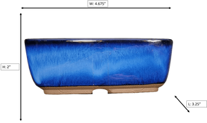 Rectangular Ceramic Japanese Bonsai Pot | Deep Blue Glazed Vessel - Aven's Serenity Garden