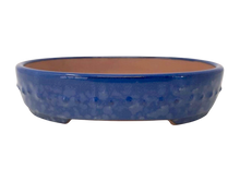 Load image into Gallery viewer, Shallow Oval Ceramic Yixing Bonsai Pot | 7.25&quot; Wide Blue Glazed Vessel - Aven&#39;s Serenity Garden
