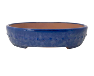 Shallow Oval Ceramic Yixing Bonsai Pot | 7.25" Wide Blue Glazed Vessel - Aven's Serenity Garden