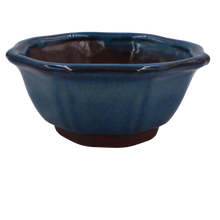 Load image into Gallery viewer, Octagonal Ceramic Bonsai Pot | Deep Blue Lotus Pot | 4&quot; Mame Pot - Aven&#39;s Serenity Garden
