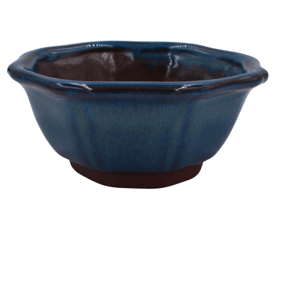 Octagonal Ceramic Bonsai Pot | Deep Blue Lotus Pot | 4