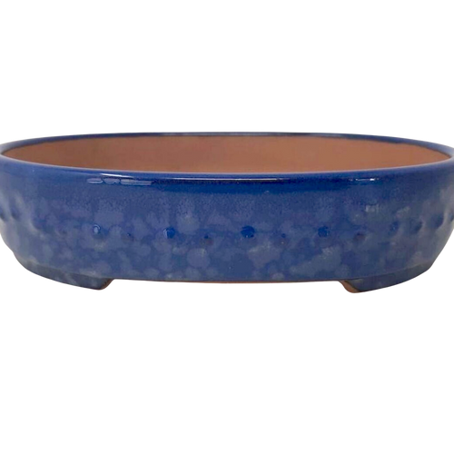 Blue Yixing Bonsai Pot | Glazed Oval Ceraramic Pot - Aven's Serenity Garden