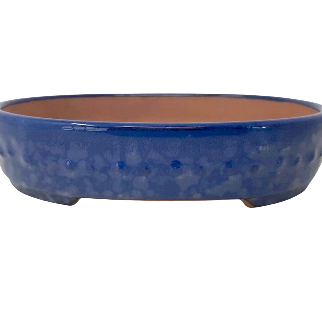 Blue Yixing Bonsai Pot | Glazed Oval Ceraramic Pot - Aven's Serenity Garden